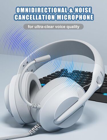 S30 Gaming Headset with Microphone,198g Lightweight Design, Noise Cancelling Mic, Soft Earmuffs, Wired Gaming Headphones for PS5, PS4, Xbox, Xbox Series X|S, Switch, PC (White) in Saudi Arabia