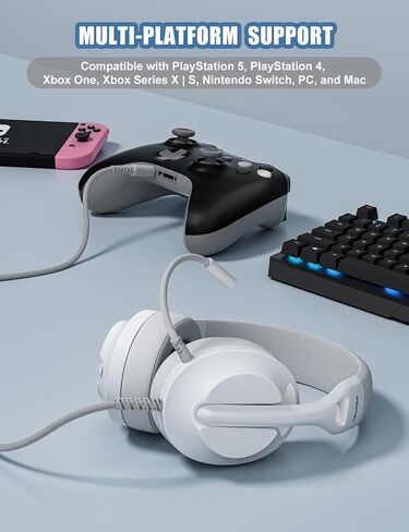 S30 Gaming Headset with Microphone,198g Lightweight Design, Noise Cancelling Mic, Soft Earmuffs, Wired Gaming Headphones for PS5, PS4, Xbox, Xbox Series X|S, Switch, PC (White) in Saudi Arabia