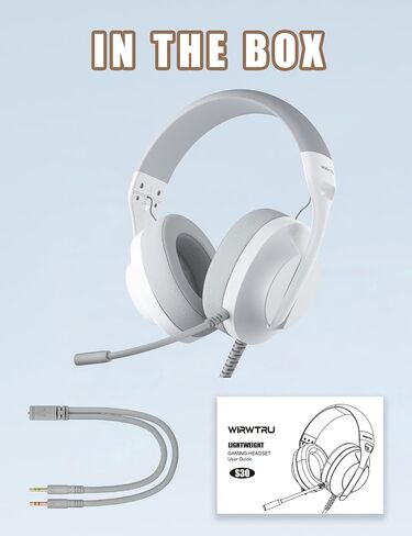 S30 Gaming Headset with Microphone,198g Lightweight Design, Noise Cancelling Mic, Soft Earmuffs, Wired Gaming Headphones for PS5, PS4, Xbox, Xbox Series X|S, Switch, PC (White) in Saudi Arabia