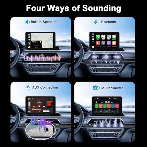 شاشة بليمبتون 2024 المحمولة Apple Carplay/Android للسيارة، شاشة لمس IPS 7 بوصة تعمل باللمس، مشغل وسائط متعددة للسيارة مع التحكم الصوتي، BT، FM، وصلة مرآة لجميع المركبات in Kuwait