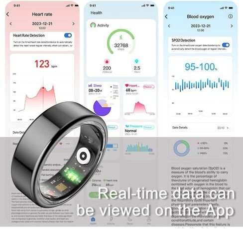 حلقة ذكية للرجال، حلقة صحية لمراقبة معدل ضربات القلب، مراقبة النوم، حلقات تعقب اللياقة البدنية الذكية للنساء، التحكم بالإيماءات، عداد الخطوات، عداد الخطى، مقاوم للماء، متوافق مع هواتف iOS Android in Kuwait