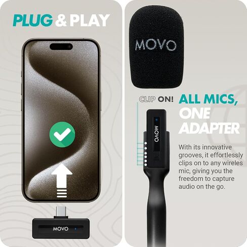 Movo Wireless Mini DI Duo Dual Ultra Compact Wireless Lavalier Microphones for iPhone with Handheld Adapter - Lapel Mic with Handle Mount for Content Creators, Interviews, Reporting and More in Kuwait