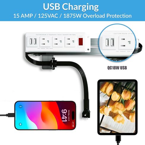 Drawer Outlet Kit with QC18W USB-A Fast Charging Station(2), AC(TR)(15Amp) Outlets(3), (14 AWG) Power Cable for Cabinets in Saudi Arabia
