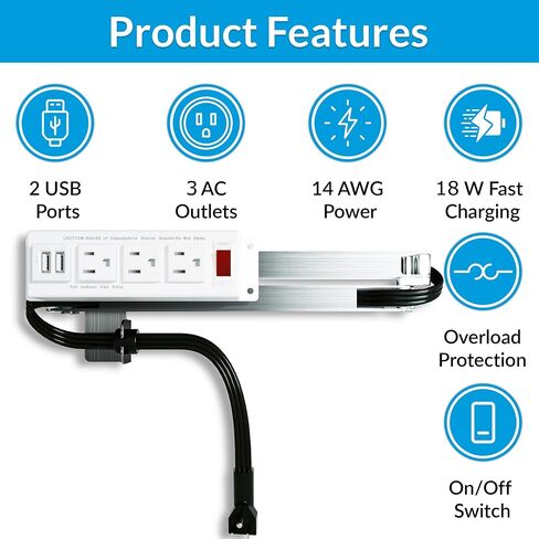 Drawer Outlet Kit with QC18W USB-A Fast Charging Station(2), AC(TR)(15Amp) Outlets(3), (14 AWG) Power Cable for Cabinets in Saudi Arabia