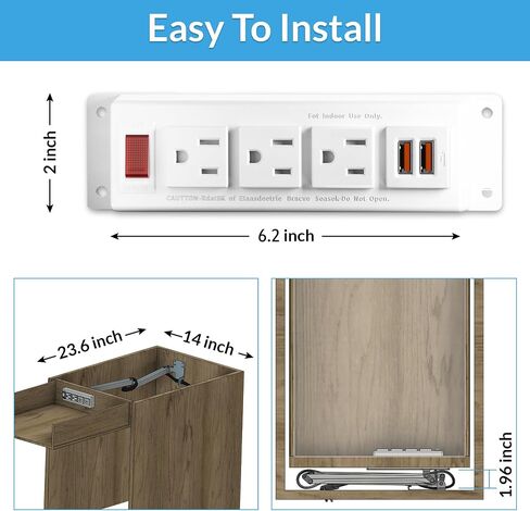 Drawer Outlet Kit with QC18W USB-A Fast Charging Station(2), AC(TR)(15Amp) Outlets(3), (14 AWG) Power Cable for Cabinets in Saudi Arabia