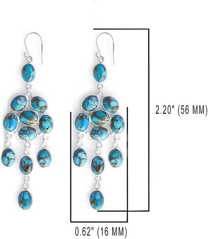 YoTreasure 925 الفضة الاسترليني Moonstone الأزرق النحاس الفيروز أقراط الثريا المتدلية in Saudi Arabia