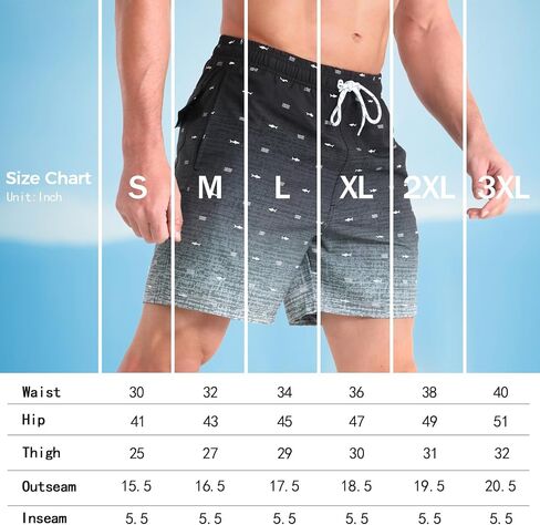 zeetoo Mens Swim Trunks with Compression Liner 5.5" Inseam Quick Dry Board Shorts Swim Shorts in Kuwait