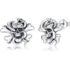 Skull Earrings 925 Sterling Silver Skeleton Earrings Skull and Crossbones Earrings Skull Stud Earrings Hypoallergenic Gothic Earrings Skull Jewelry Gift for Men Women