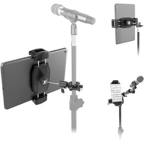 Kereal Tablet Holder for Mic Stand with 360° Ball Head and 3/8 to 1/4 Adapter, Microphone Stand Music Stand Tablet Phone Holder for Tripod, Fit for All 4.7 to 12.9 iPhone, Ipad, Andriod Smartphone