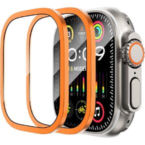 FULLIFE 2 Pack for Apple Watch Ultra 2/Ultra Screen Protector 49mm, Waterproof 9H Tempered Glass Film Protective with Titanium Alloy Frame Keep Original for Apple Watch Ultra Accessorie iWatch 49mm