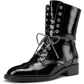 Castamere Womens Chunky Low Heel Square Toe Ankle Boots Short Bootie Lace-up Side Zipper Casual Basic Classic Combat Boots