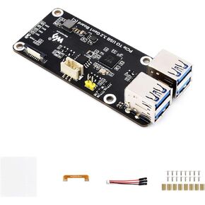 PCIe to 4-Ch USB3.2 Gen1 Board (C) Compatible with Raspberry Pi 5 PCIe to USB Adapater Up to 5Gbps Transmission Speed 2PIN or 33PIN Connector for Power Supply No Driver Required Plug and Play