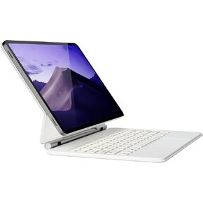 doqo for Samsung Galaxy Tab S9+/S9 FE+/S8+/S7 Plus/S7 FE Keyboard case 12.4“ Magnetic Case with Keyboard Built-in Touchpad Bluetooth Backlit Floating Cantilever Stand Slim Protective Cover Folio White