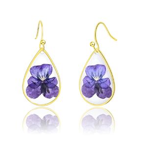 Pressed Pansy Handmade Earrings, Purple Real Flower Natural Earrings, Dried Flower Resin Jewelry, Birthday Gift(Silver Earrings)