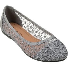 Women's Ballet Shoe Floral Breathable Crochet Lace Ballet Flats (8.5 M US, Red)