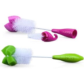 Nuby 2-Pack Bottle and Nipple Brush with Sponge Tip, Colors May Vary