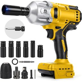 800Nm Cordless Impact Wrench for Dewalt 20V Max Battery, 1/2 inch Brushless High Torque Electric Impact Driver with 7 Sockets, LED Work Light, for Car Truck Home (Tool Only, No Battery)