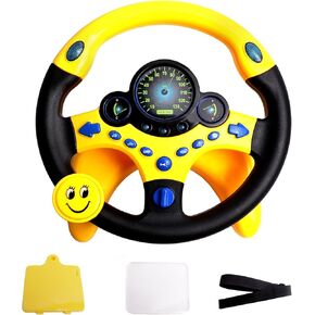 Kids Steering Wheel for Car, Driving Simulated Toy Steering Wheel for Kids with Light and Music, Electric Early Learning Educational Baby Steering Wheel Toy for Kids（Yellow）