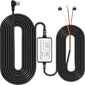 Dash Cam Hardwire Kit, Type C-USB Hard Wire Kit 12V-24V to 5V-3A Hardwire Kit with Low Voltage Protection 11ft Dash Cam Charger Power Cord