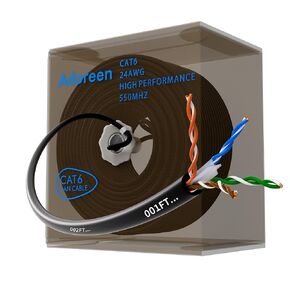 Adoreen Bulk Cat 6 Ethernet Cable 500 Ft Black, Easy Pull Box, Solid 24AWG, 10Gbps 550Mhz, POE,Soft Flexible Smooth Tangle-Free UTP Internet Network Cable-Running FT Count