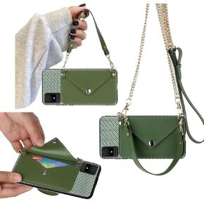 Crossbody Chain Phone Case for TCL K11 T432W, TCL K11 2024 Phone Case with Gold Shoulder Strap Detachable Lanyard, Back Wallet Faux PU Leather Credit Card Slots Holder Purse -Pink