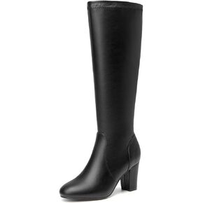 SelenePair Women's Knee High Boots Chunky Block Heel Round Toe Side Zipper Fashion Dress Winter Shoes