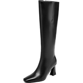 Knee High Boots for Women Mid Heel Tall Boots Fashion Square Toe Long Boots Chunky Flare Heel Dress Boots for Fall Winter
