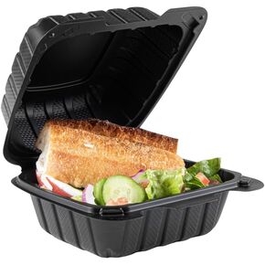 Restaurantware Thermo Tek 9 x 6 x 3 Inch Mineral-Filled Take Out Containers 100 Durable To Go Containers - Heavy-Duty Disposable Black Plastic Clamshell Containers Suitable For Hot & Cold Foods