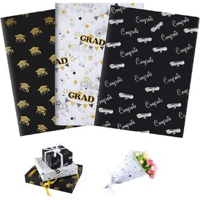 PLULON 90 Sheets Graduation Gift Wrapping Paper Tissue Paper Graduation Cap Diploma Tissue Wrap Paper for Art Craft, Wine Bottles, Graduation Party(3 Styles)