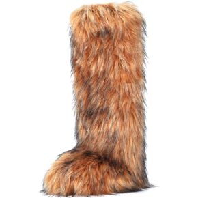 Women's Faux Fur Boots Furry Fuzzy Snow Boots Fluffy Winter Boots Warm Comfortable Knee-High Boots Outdoor Indoor Flat Shoes