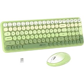 Wireless Keyboards and Mouse Combos, UBOTIE Colorful Gradient Rainbow Colored Retro Typewriter Flexible Keyboard, 2.4GHz Connection and Optical Mouse(Green Gradient)