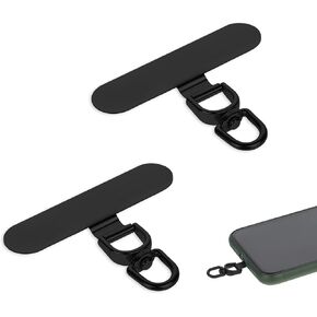 2 Pack Phone Tether Tab Heavy Duty Phone Lanyard Patch Universal Cell Phone Tether Tab Rotatable 360° Metal Patches Phone Lanyard Tab Phone Lanyard Replacement Part for Phone Strap Black
