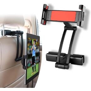 1 PC Car Rear Seat Tablet Fixing Bracket, 6.3"-10.24" Width 360 ​​Degree Rotating Multifunctional Support Frame, 7.09"-13.78" Retractable Hands-Free Bracket, Universal for Cars (Red)