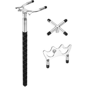 Retractable Billiards Cue Stick Bridge with 3 Removable Brass Bridge Head - Silicone Handle Billiards Table Accessory, Apply to Party/Club/Home (Gold)