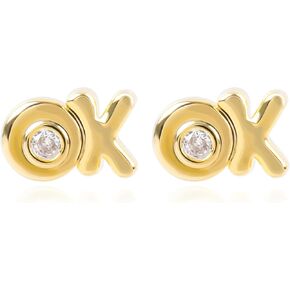 Gold Chain Stud Earrings for Women Girls, 14k Gold Plated Cute Cubic Zirconia Earrings Dainty Fashion Diamond Small Mini Trendy Earings Hypoallergenic Jewelry Gifts for Her