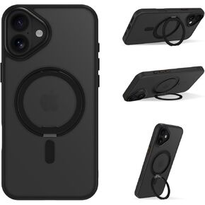 OOK Case Fit for iPhone 16 Plus (Compatible with MagSafe) Anti-Yellowing Clear Phone Cover with Screen Protector Rotated Magnetic Ring Kickstand Anti-Scratch Shockproof Protection Case for Women Men