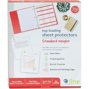 C-Line Top Loading Standard Weight Poly Sheet Protectors, Non-Glare, 8.5 x 11 Inches, 100 per Box (62048)