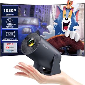 Mini Projector Built in Android TV 11.0 Portable Smart Projector with Wifi and Bluetooth 180°Rotatable 1080P Support Short Throw Outdoor Auto Keystone 40''-130'' Screen Home Theater Projector