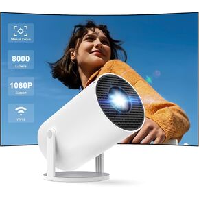 Mini Projector 4K, Android TV HY300PRO Portable Projector with WiFi6 Bluetooth5, ALLIWAVA Smart Outdoor Projector Auto Vertical Correction, Short Throw, 180°Rotatable Movie Projector for Smartphone