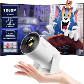 Mini Projector with Wifi and Bluetooth 180°Rotatable Portable Smart Projector Built-in Android TV 11.0 1080P Support Short Throw Outdoor Auto Keystone 130'' Screen Home Theater Projector for Phone/PC