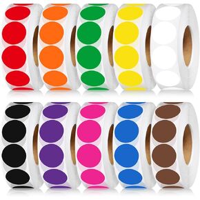 10000 Pieces 1 Inch Round Color Coding Labels Stickers Roll Adhesive Assorted Colored Dot Stickers Solid Colors Circle Stickers for Inventory Organize, File Classification, 10 Colors