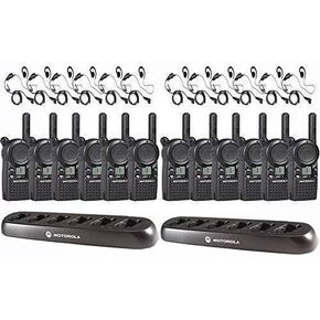 12 Motorola CLS1110 Two Way Radio Walkie Talkies + 2 Multi Chargers + 12 Earpieces
