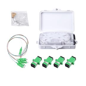4 Core Fiber Optical Terminal Box Fiber Optic Distribution Enclosure FTTH Fiber Optic Accessories 8.08 x 5.31 x 1.57inch (with 1pc 1 to 4 SC/APC Steel Tube PLC Splitter and adapters）