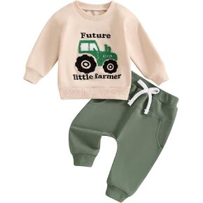 MAYUMMPY Toddler Baby Boys Fall Winter Clothes Letter Tractor Long Sleeve Sweatshirts Pockets Pants Set 2 Piece Outfits