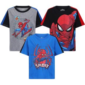 Marvel Spider-Man Boys 3 Pack T-Shirts for Toddlers and Big Kids - Red/Black/Grey/Blue