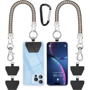SHANSHUI Phone Lanyard Tether, Anti Theft Spring Phone Strap, 4 x Phone Pacthes & Climbing Hook Universal Phone Lanyard Fitting for All Smartphones - 2PCS Black