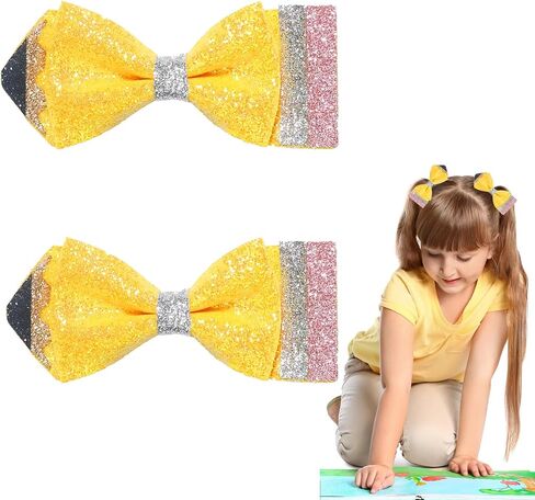 العودة إلى المدرسة مقاطع الشعر قلم رصاص أقواس الشعر كليب للأطفال الفتيات بريق الأصفر Bowknot التمساح مقاطع دبابيس الشعر لليوم الأول من المدرسة رياض الأطفال الصف الجديد طلاب إكسسوارات الشعر 2 قطعة (النوع D) in Kuwait