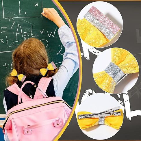 العودة إلى المدرسة مقاطع الشعر قلم رصاص أقواس الشعر كليب للأطفال الفتيات بريق الأصفر Bowknot التمساح مقاطع دبابيس الشعر لليوم الأول من المدرسة رياض الأطفال الصف الجديد طلاب إكسسوارات الشعر 2 قطعة (النوع D) in Kuwait