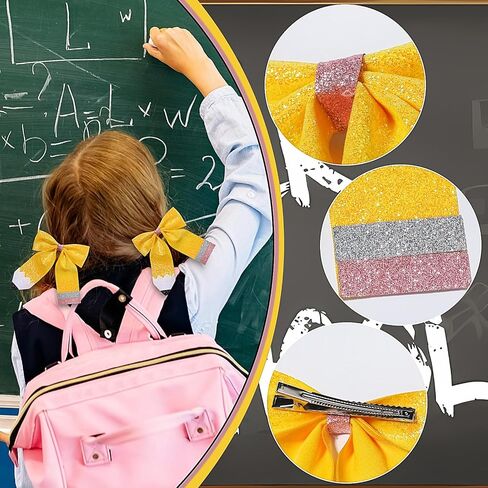 العودة إلى المدرسة مقاطع الشعر قلم رصاص أقواس الشعر كليب للأطفال الفتيات بريق الأصفر Bowknot التمساح مقاطع دبابيس الشعر لليوم الأول من المدرسة رياض الأطفال الصف الجديد طلاب إكسسوارات الشعر 2 قطعة (النوع D) in Kuwait