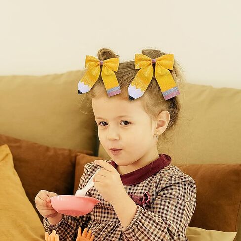 العودة إلى المدرسة مقاطع الشعر قلم رصاص أقواس الشعر كليب للأطفال الفتيات بريق الأصفر Bowknot التمساح مقاطع دبابيس الشعر لليوم الأول من المدرسة رياض الأطفال الصف الجديد طلاب إكسسوارات الشعر 2 قطعة (النوع D) in Kuwait